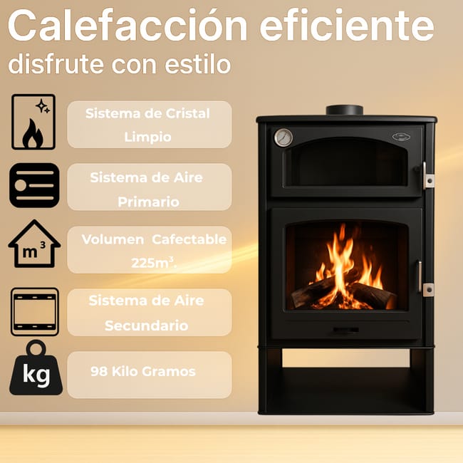 Estufa de Leña con Horno + Convertidor a pellets